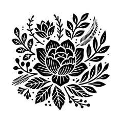 Black and White Floral Botanical Illustration: Elegant Nature Design, Vintage Style, Modern Art Print