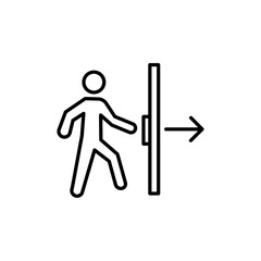Person push the door icon black and white vector sign