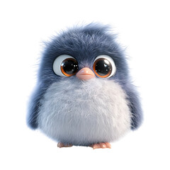 Fluffy 3D Cartoon Blob Creature Bird with Big Eyes on transparent background