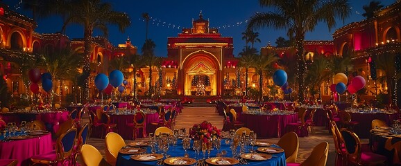 Fototapeta premium Nighttime elegant outdoor wedding reception.