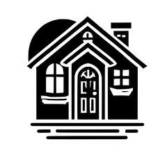 A Stylish Black and White House Illustration. Perfect for real estate, home decor, and architecture projects. Clean lines and minimalist design.