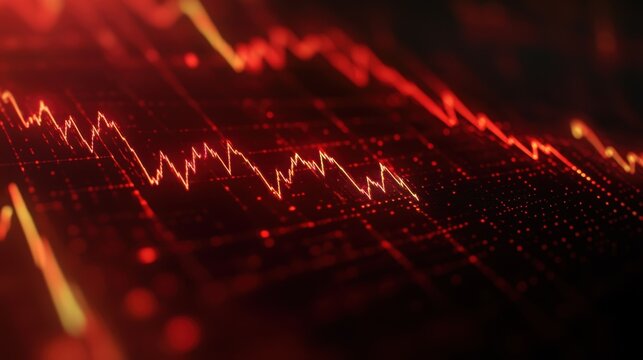 Red stock market chart declining, illustrating economic downturn and financial crisis, highlighting investment losses and risks during uncertain times in the market