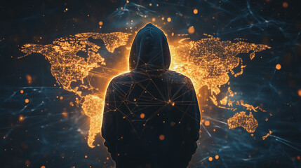 Fototapeta premium Hacker are planning to hack and attack networks and cyber security systems.team people innovation connection of line from nail node to node on map background , networking concept