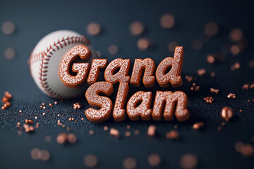 Exciting moments in baseball with a grand slam and a baseball on a dark background