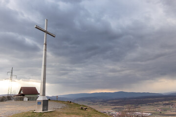 Obraz premium The Homeland cross on Sokolovac upland near Pozega.