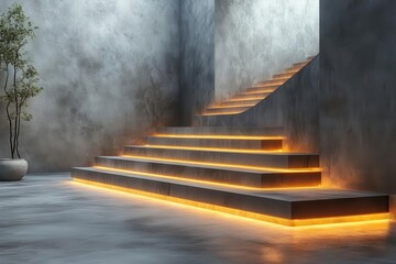 minimalist concrete platform with subtle gradient lighting sleek angles and clean lines creating sophisticated depth against textured wall