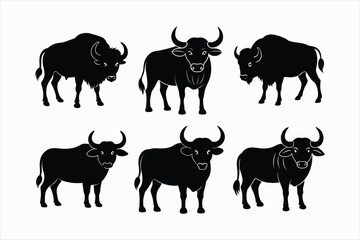 Set of buffalo vector illustration