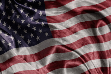 shine waving colorful realistic national flag of united states of america . macro shot