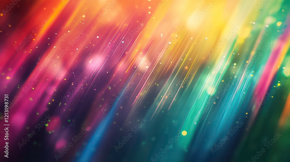 Poster Abstract colorful background with diagonal light streaks and bokeh.