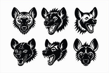 Set of hyena head vector illustration