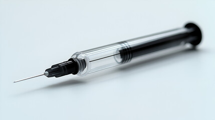 origami style A sleek black syringe with a clear background