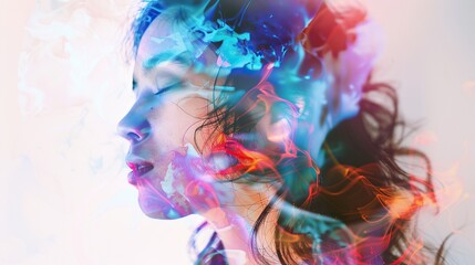Ethereal Dreamscape: A Woman's Portrait in Vibrant Hues
