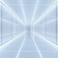 Obraz premium Minimalist Futuristic White Corridor with LED Lights and Symmetrical Design