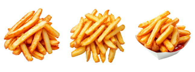 Set of french potato fries isolated on transparent background 