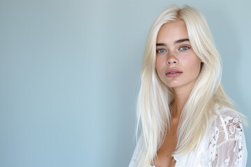 Naklejka premium Portrait of a Young Woman with Blonde Hair and Freckles