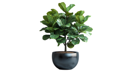 Lush Fiddle Leaf Fig in Black Pot: A vibrant fiddle leaf fig tree in a sleek black pot, showcasing its distinctive large,  green leaves, perfect for adding a touch of nature to any modern space.  