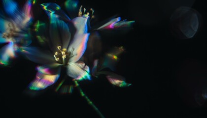 Iridescent flowers on black background