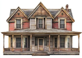 An abandoned house in detailed Victorian style, cut out - stock PNG