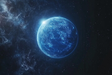 Obraz premium Stunning Blue Planet with Illuminated Surface in Deep Outer Space