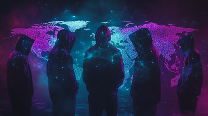 Hacker are planning to hack and attack networks and cyber security systems.team people innovation connection of line from nail node to node on map background , networking concept