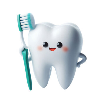 Tooth with toothbrush isolated on transparent background, png