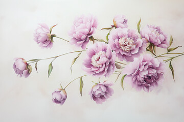 Naklejka premium Watercolor floral illustration. Pink flowers. Piones. Dusty roses, soft light blush peony. Perfect wedding stationary, greetings, fashion, background