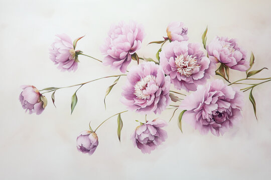 Watercolor floral illustration. Pink flowers. Piones. Dusty roses, soft light blush peony. Perfect wedding stationary, greetings, fashion, background