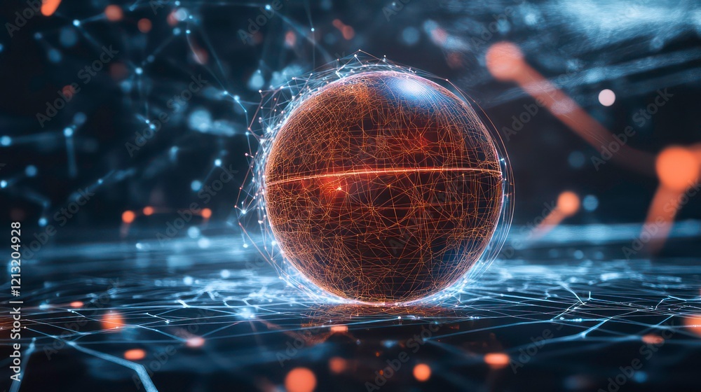 Poster Glowing sphere with intricate network connections.
