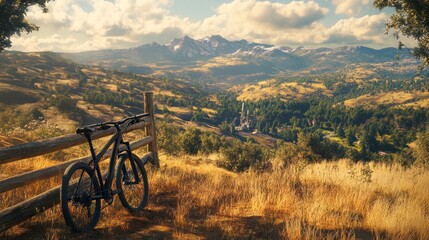 Fototapeta premium Mountain Bike Adventure: A Serene Valley Vista