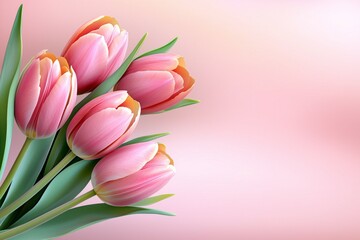 Fototapeta premium Bouquet of pink tulips is arranged in a vase