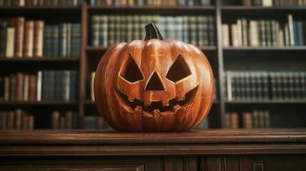 A Halloween-themed library corner with eerie decorations and a selection of horror stories setting the mood