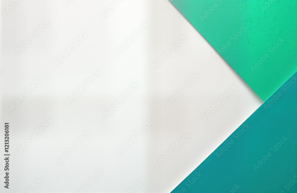 Aufkleber Abstract background design featuring overlapping triangles of white, cyan, emerald green paper cardboard. Minimalist modern graphic design with geometric shapes, clean lines. Great for creative