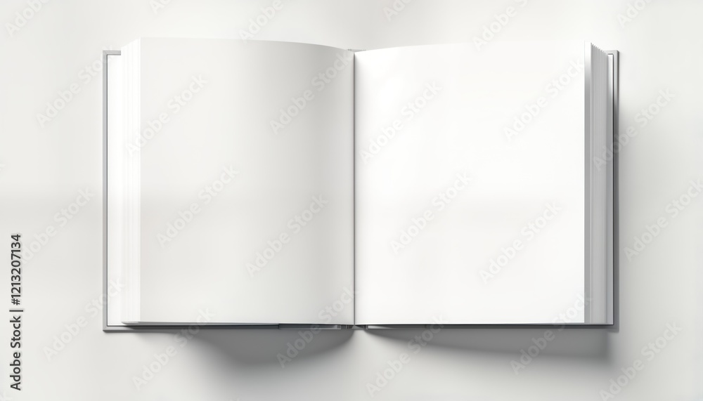 Aufkleber Blank open book shows clean white pages ready for design message. Empty book represents potential for new ideas content. Template for illustration digital design projects. Versatile image suitable