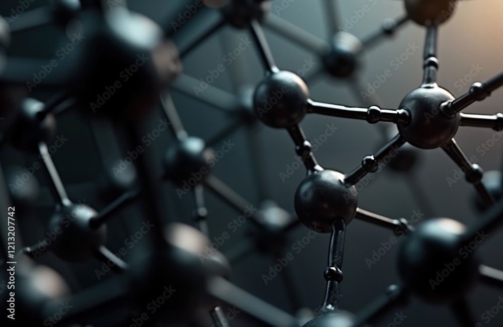 Aufkleber Abstract molecular structure in dark tone. Complex connections between atoms create network. Illustrates scientific concepts of chemistry biology. Futuristic design ideal for tech bio themes.