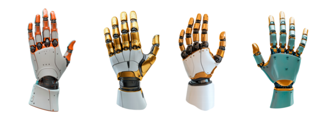 Set of gesturing robot hand isolated on transparent background