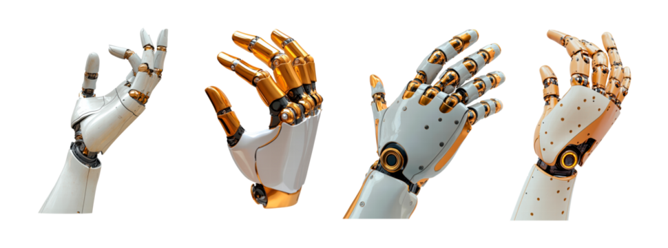 Set of gesturing robot hand isolated on transparent background 