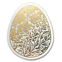 Glittery Golden Easter Egg Sticker Adorned with Intricate Floral Patterns