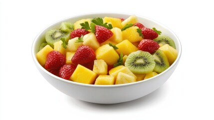 A refreshing bowl of fruit salsa with diced mango, pineapple, strawberries