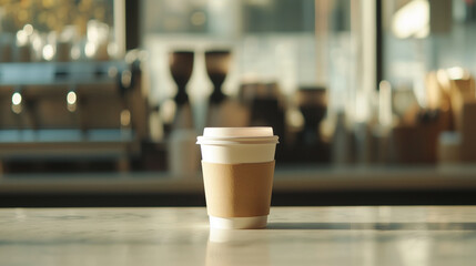 Forgotten Coffee Cup on Counter in Busy Cafe