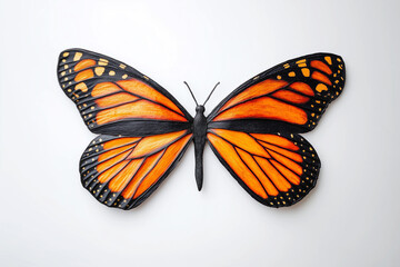 Obraz premium Monarch Butterfly with Open Wings on White Background – Vibrant Insect Symbol of Transformation and Nature