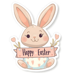 Adorable cartoon bunny with floppy ears presenting a joyful Easter message