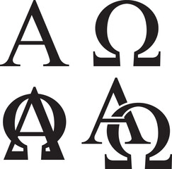 Alpha and omega symbol; God symbol alpha and omega combined and linked greek letter vector illustration.