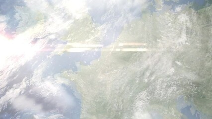 Earth zoom in from space and focus on Amiens, France. Background for travel blog or intro. Satellite view. 3D style animation. Images from NASA.