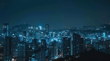 Naklejka premium Night Cityscape: Seoul's Urban Glow