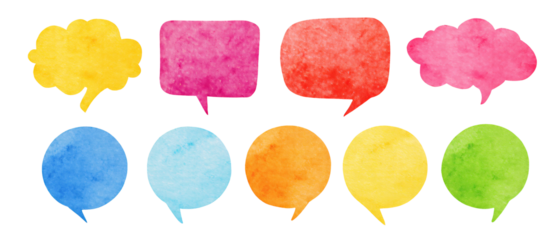 set water color black  paper comic speech bubbles. Hand drawn retro cartoon stickers. Pop art style, white background, no bolder