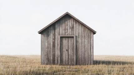 Fototapeta premium Rustic wooden shed in a field.