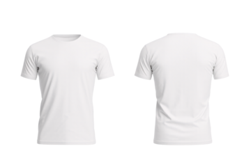 White t-shirt front and back set isolated on transparent or white background, png