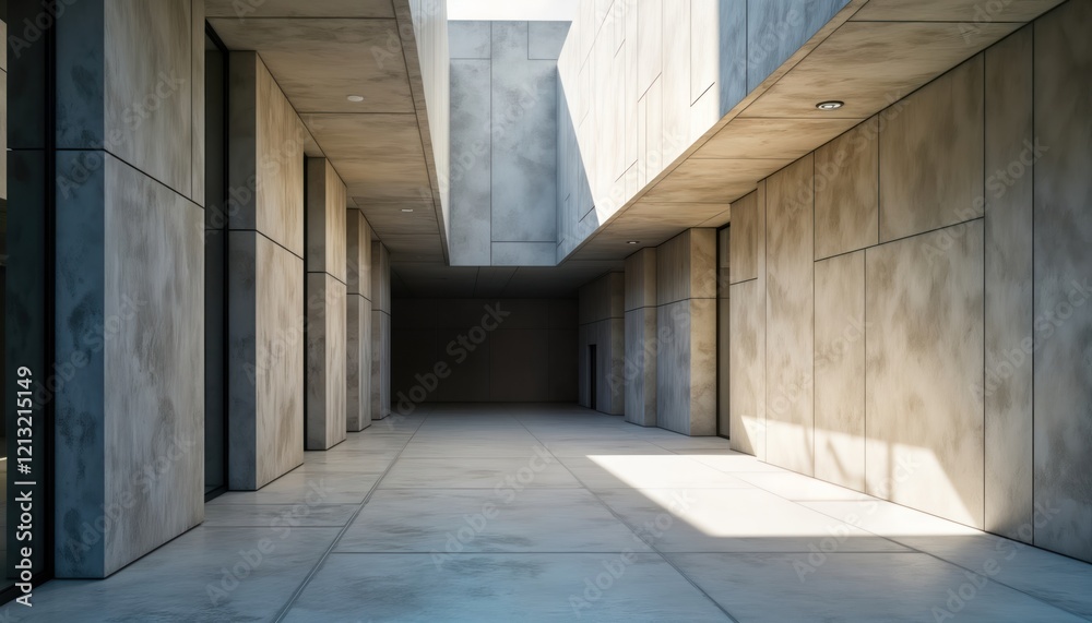Poster modern building facade with concrete textures. architectural details, lines create visually appealin