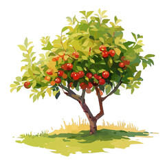Fototapeta premium Jamaican Cherry Tree with Fruit – Lush Watercolor Vector Illustration for Creative Designs 