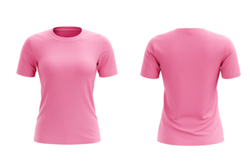 pink sport wear t-shirt front and back set isolated on transparent or white background, png